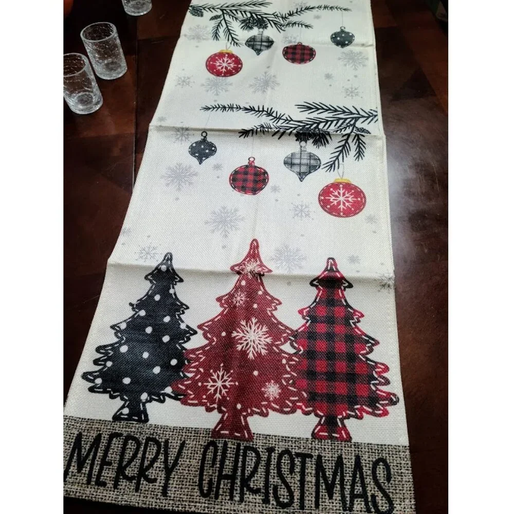 Christmas Table Runner Cottage Farmhouse Decor Red Black Holiday Decoration 72